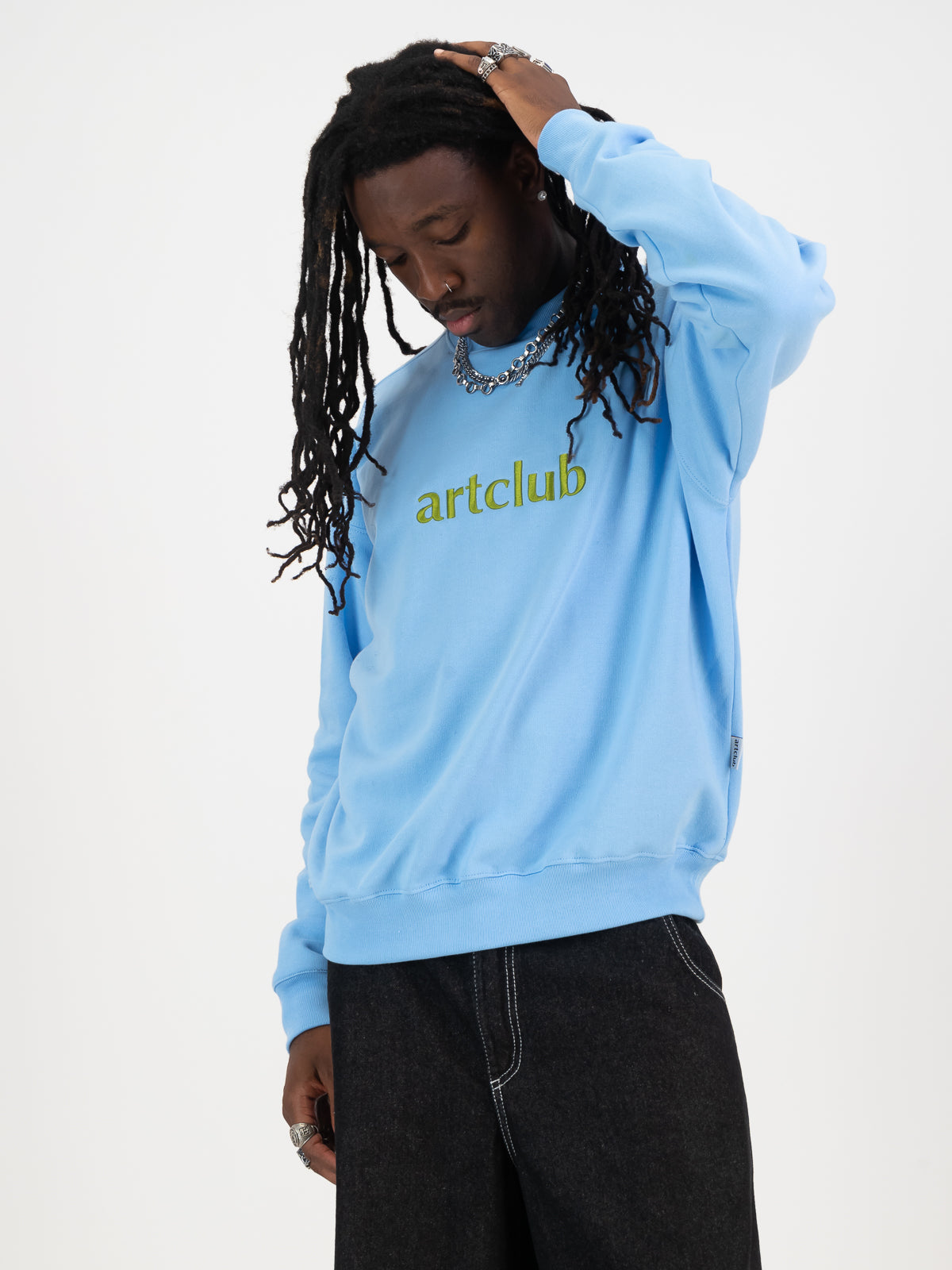 Embroidered Logo Sweater- Sky Green