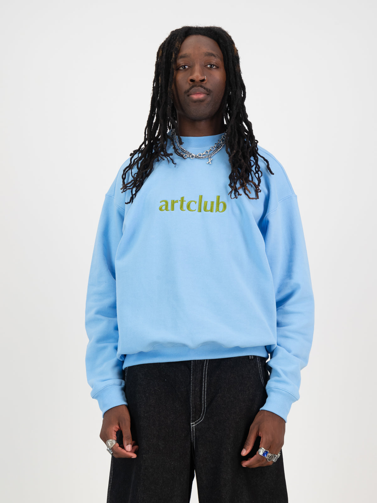 Embroidered Logo Sweater- Sky Green