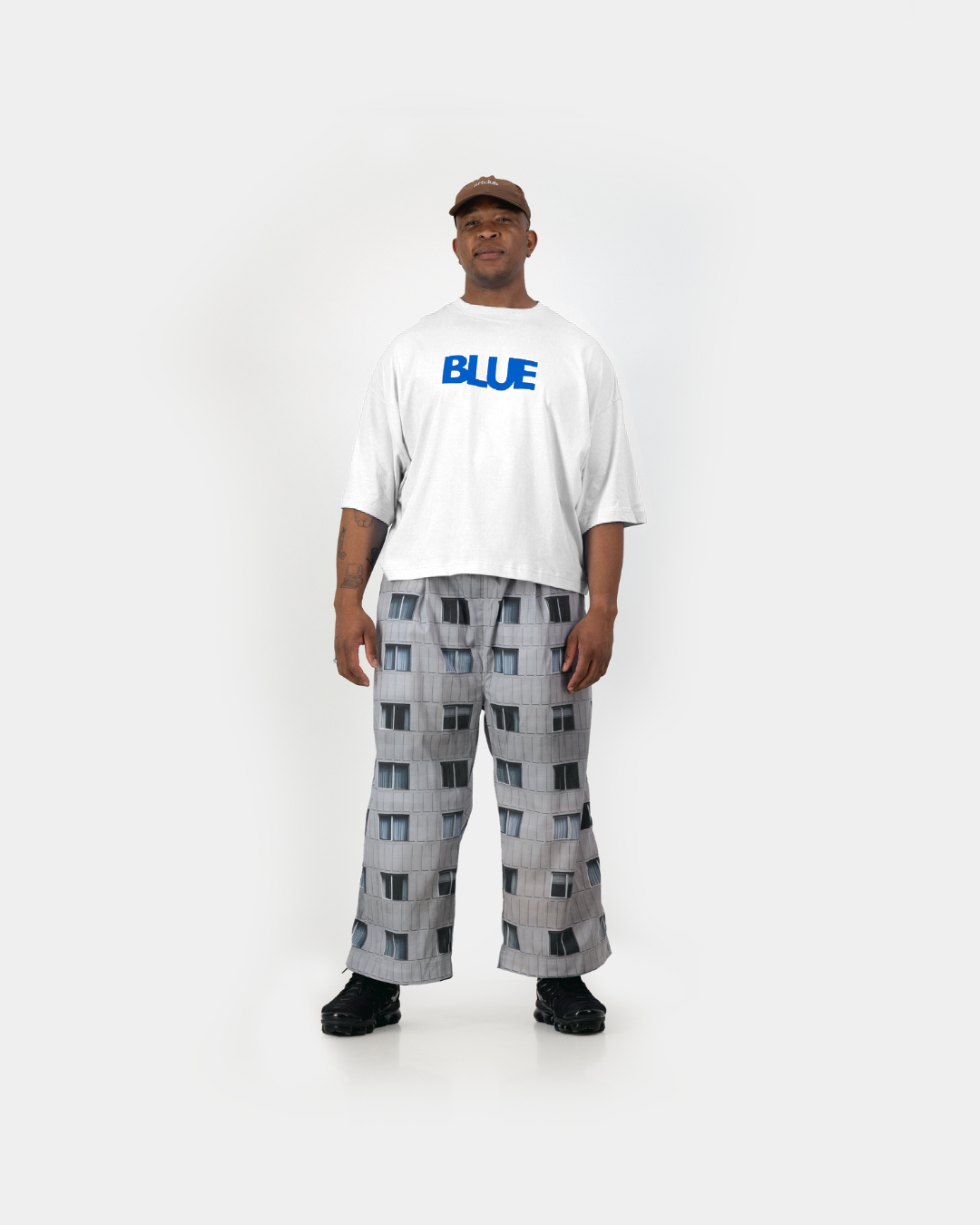 Blue Wide Crop Tee - White