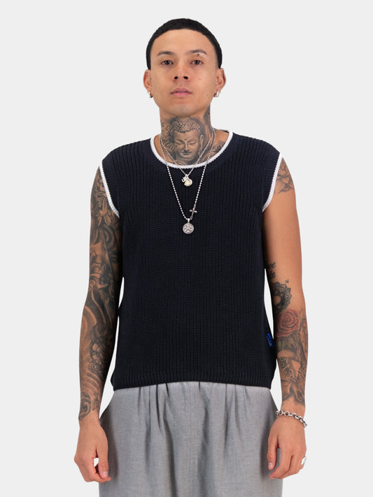 Knitwear Vest - Black with cream edge