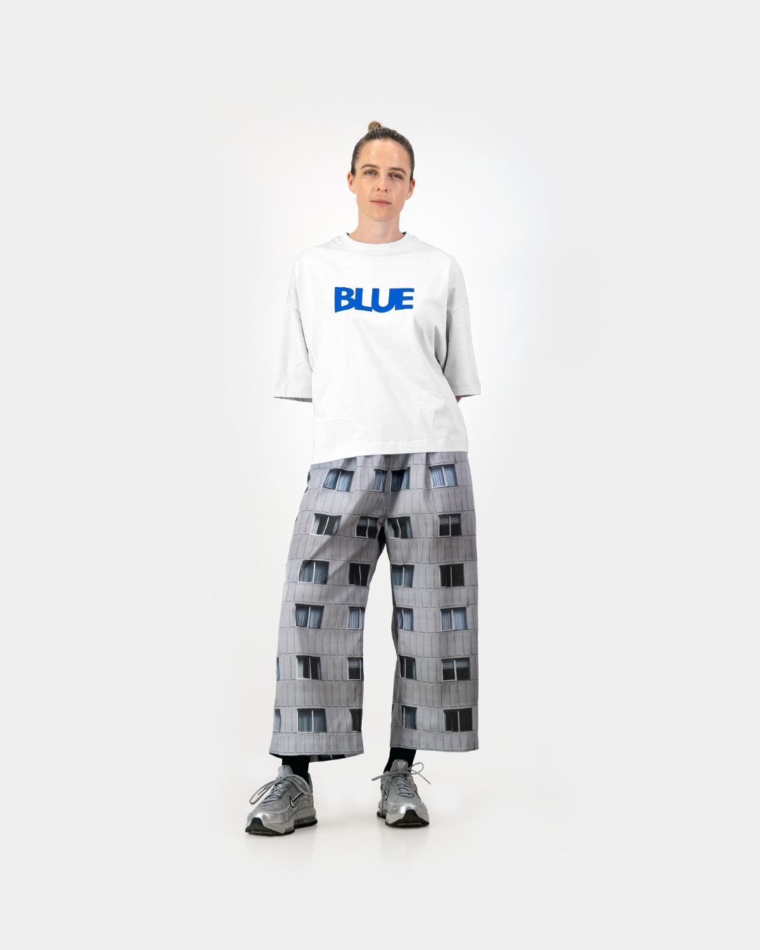 Blue Wide Crop Tee - White
