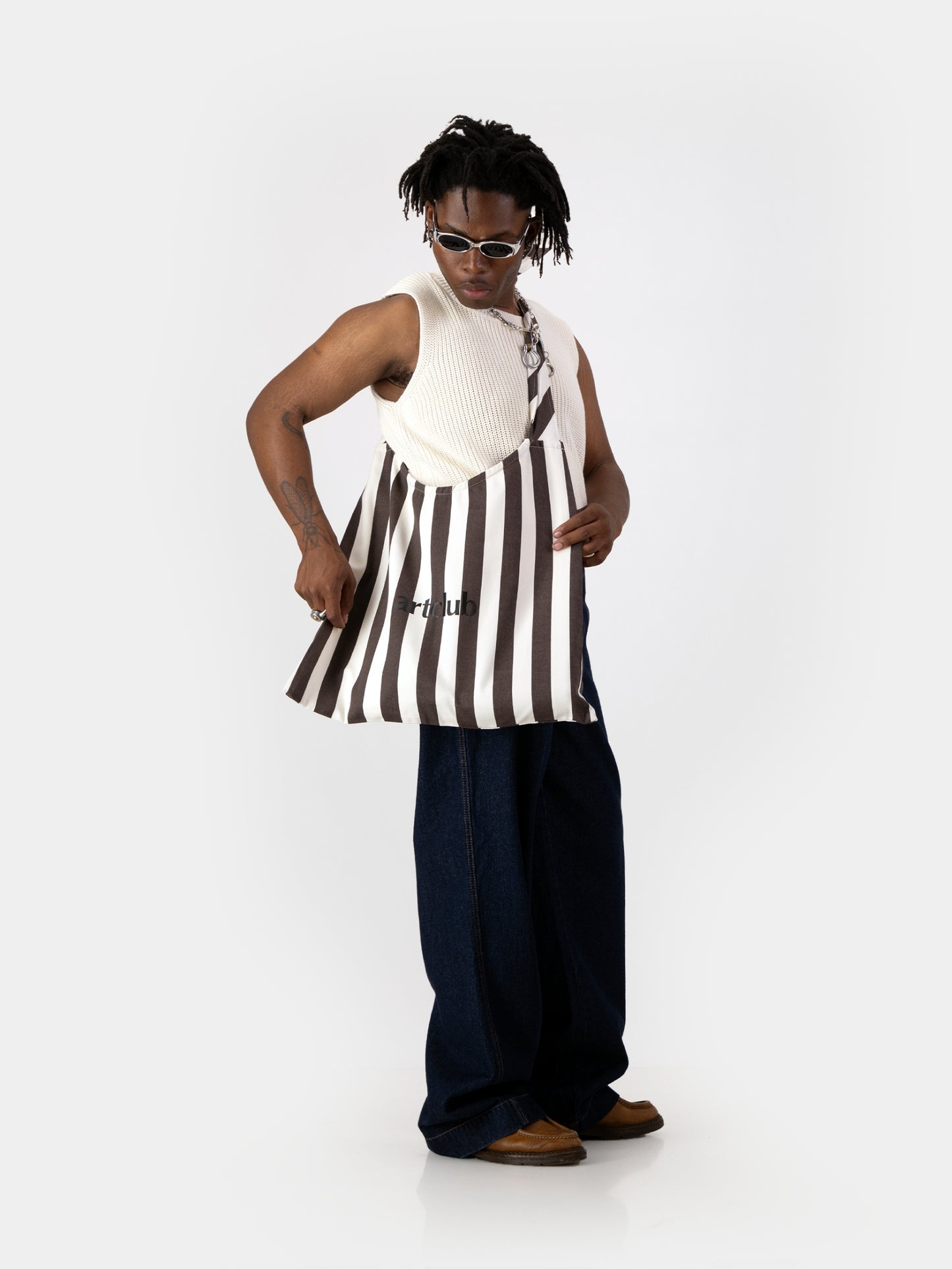 Stripe Tie Tote - Chocolate