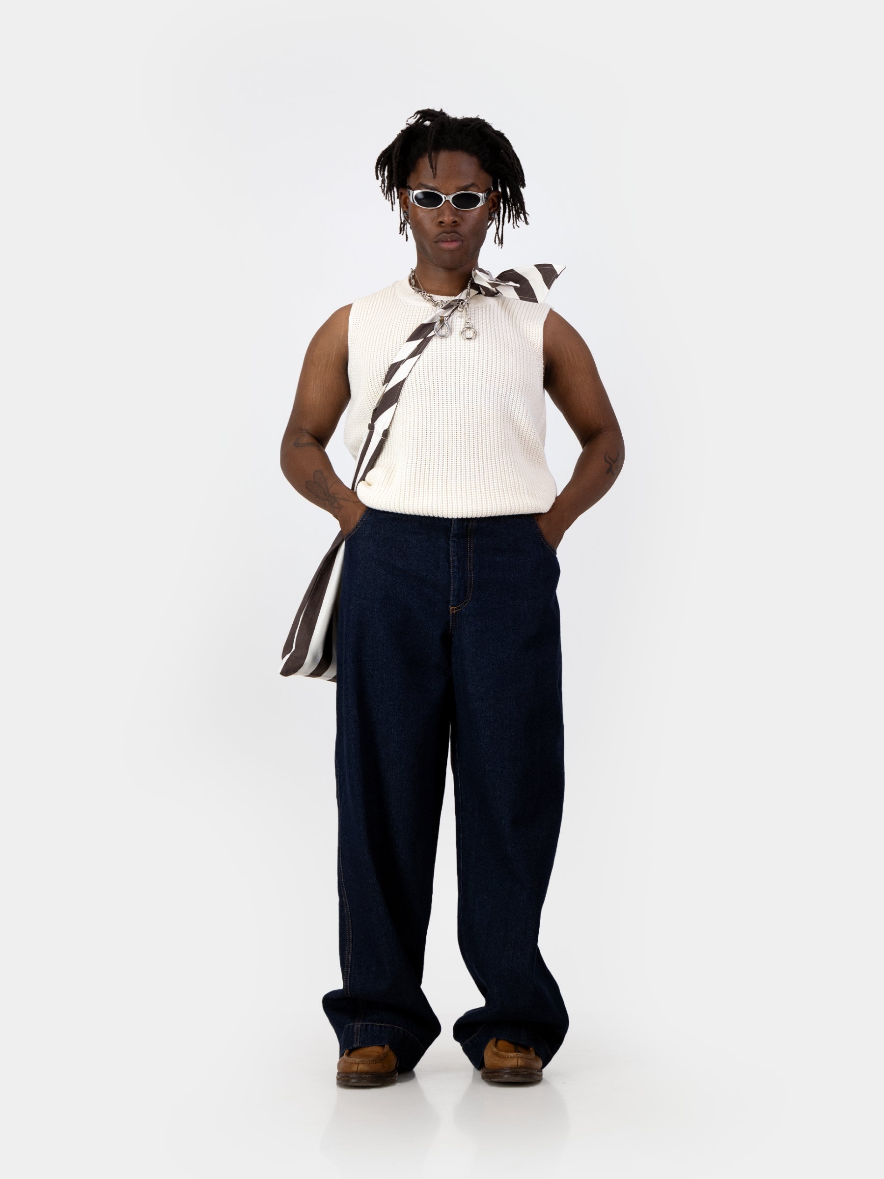 Stripe Tie Tote - Chocolate