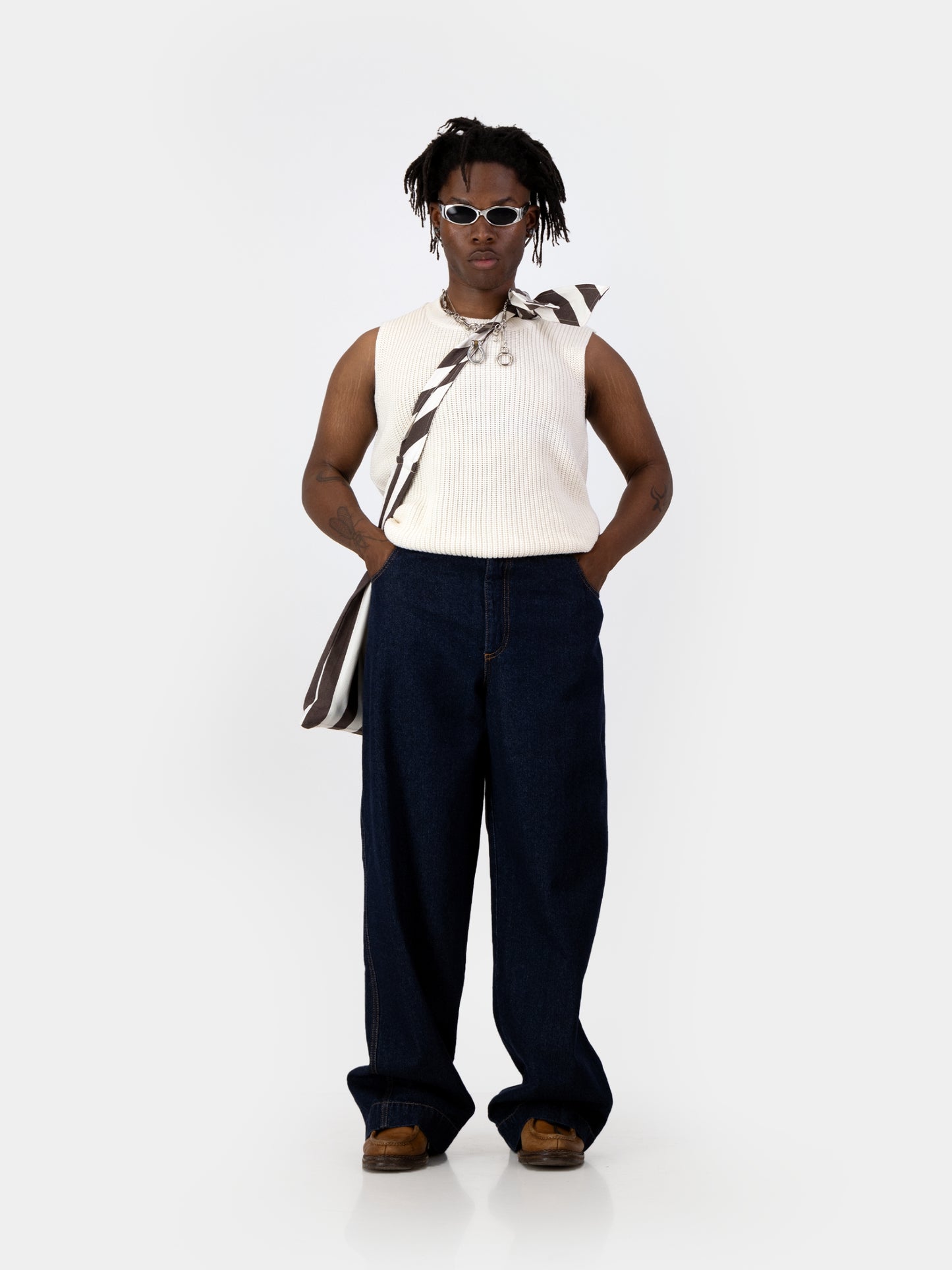 Stripe Tie Tote - Chocolate