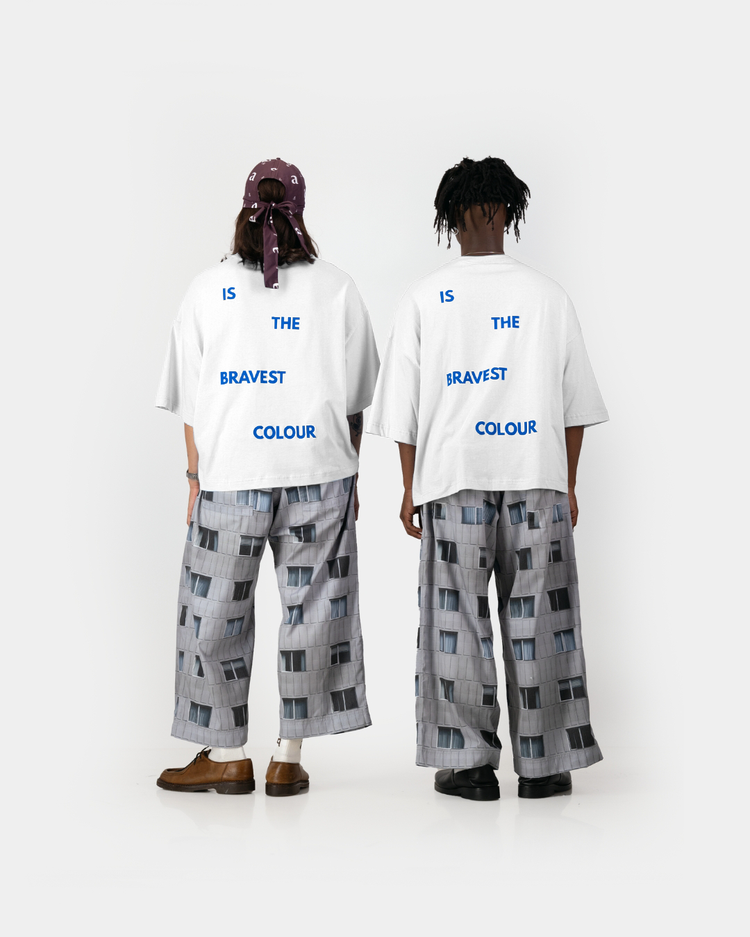 Blue Wide Crop Tee - White