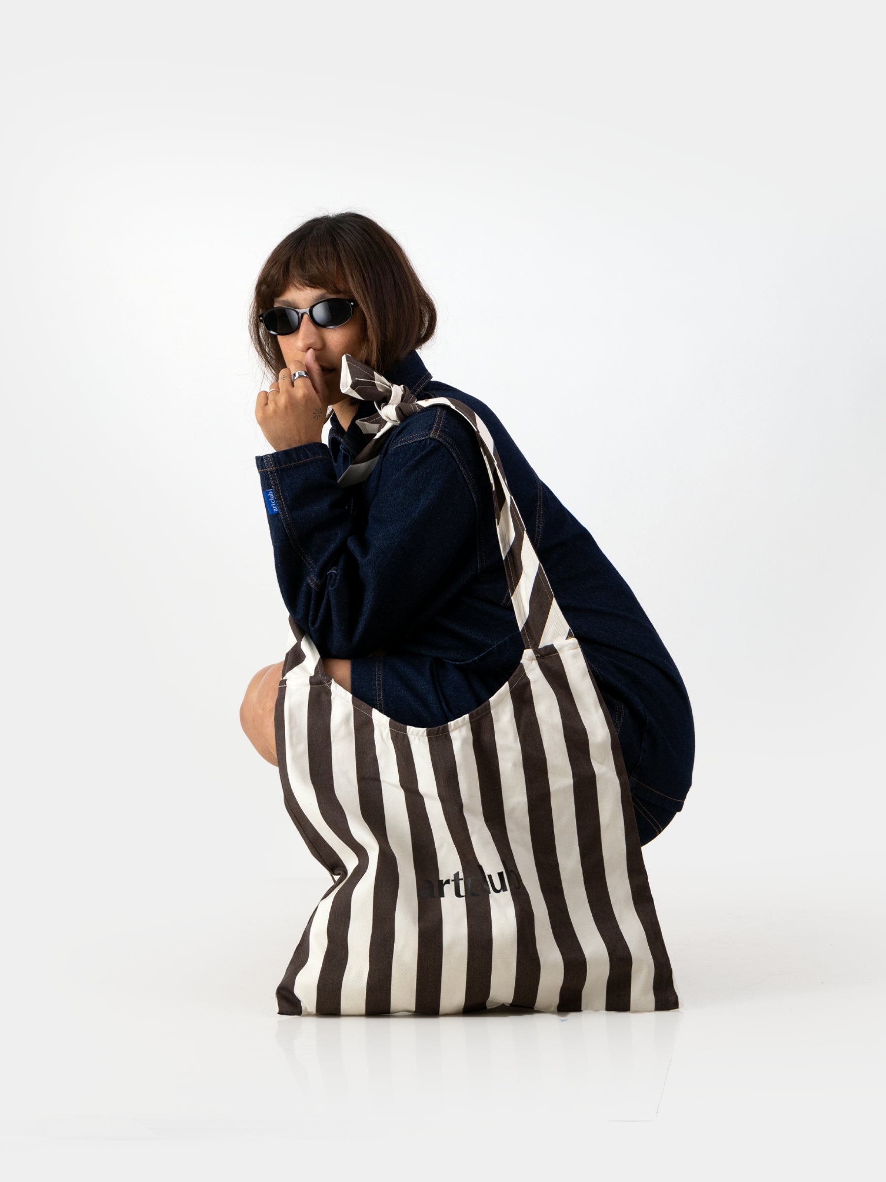 Stripe Tie Tote - Chocolate