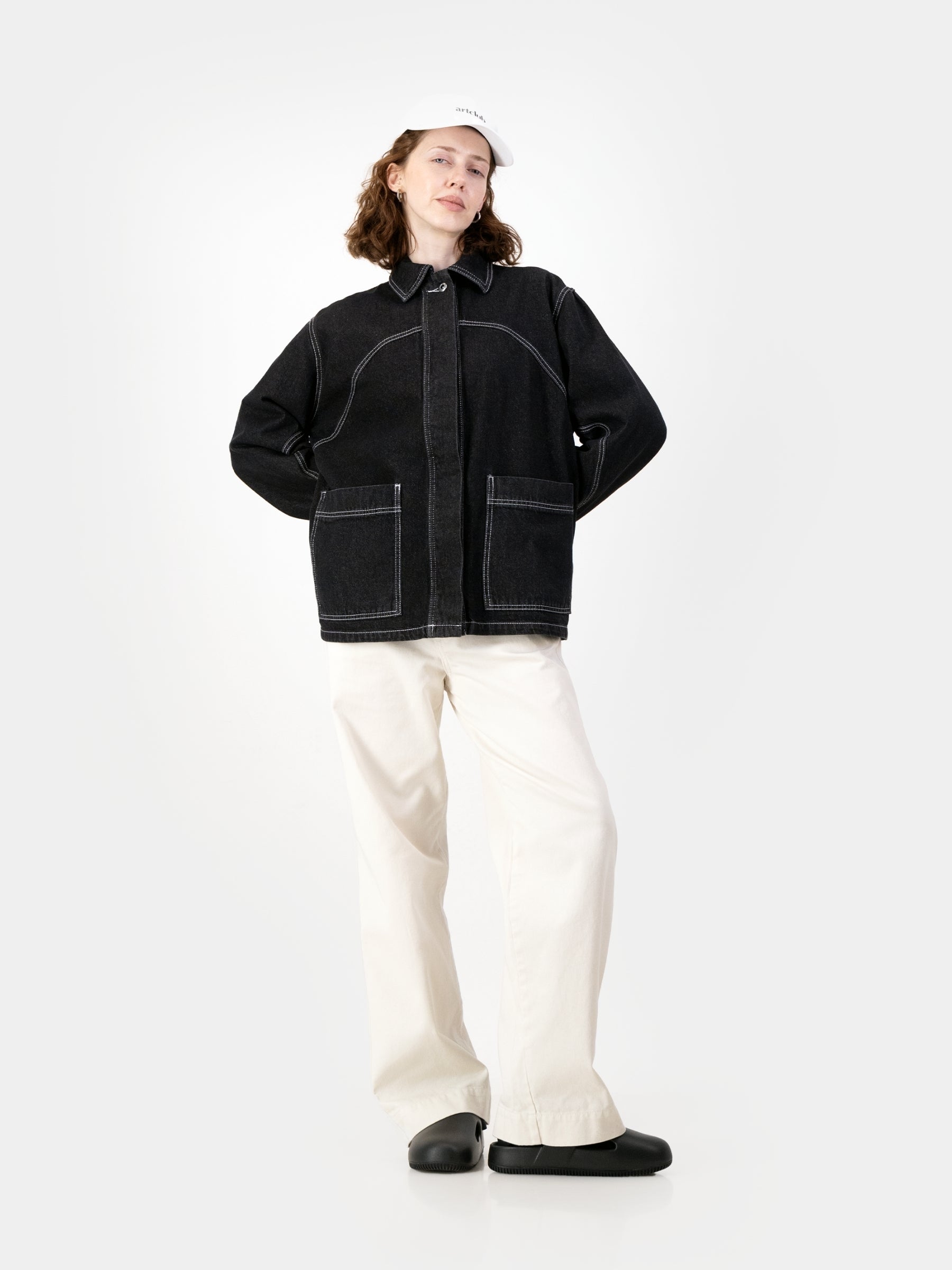 Cropped Engineered Denim Jacket - Black