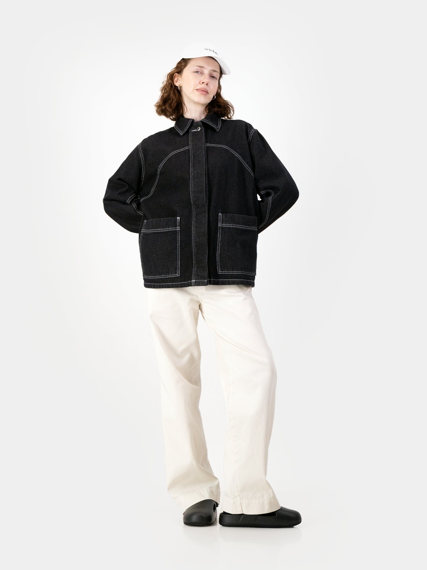 Cropped Engineered Denim Jacket - Black