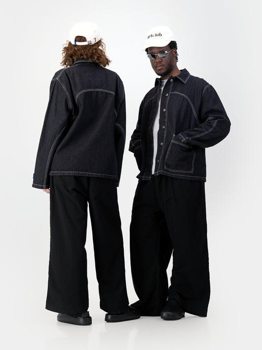 Cropped Engineered Denim Jacket - Black