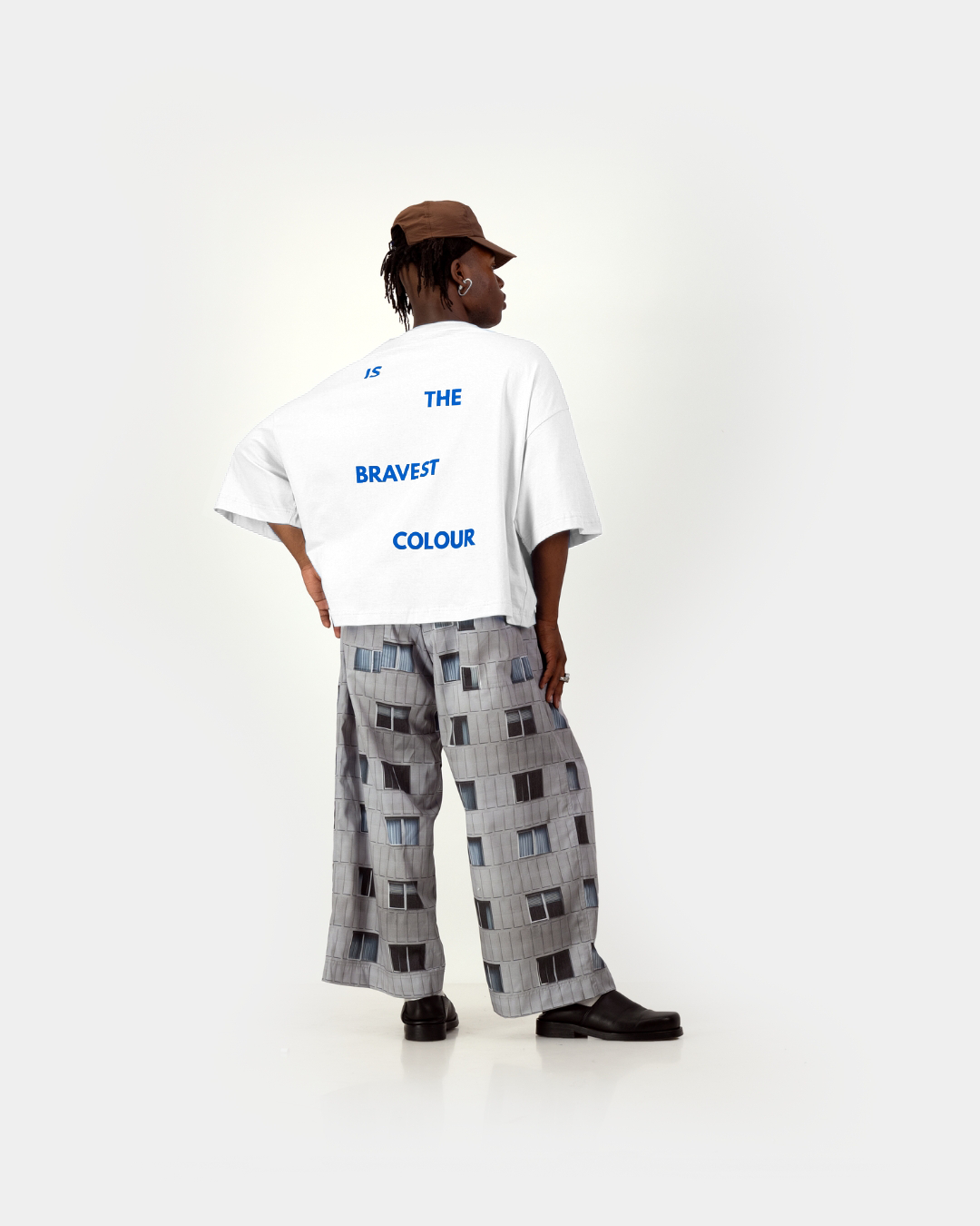 Blue Wide Crop Tee - White