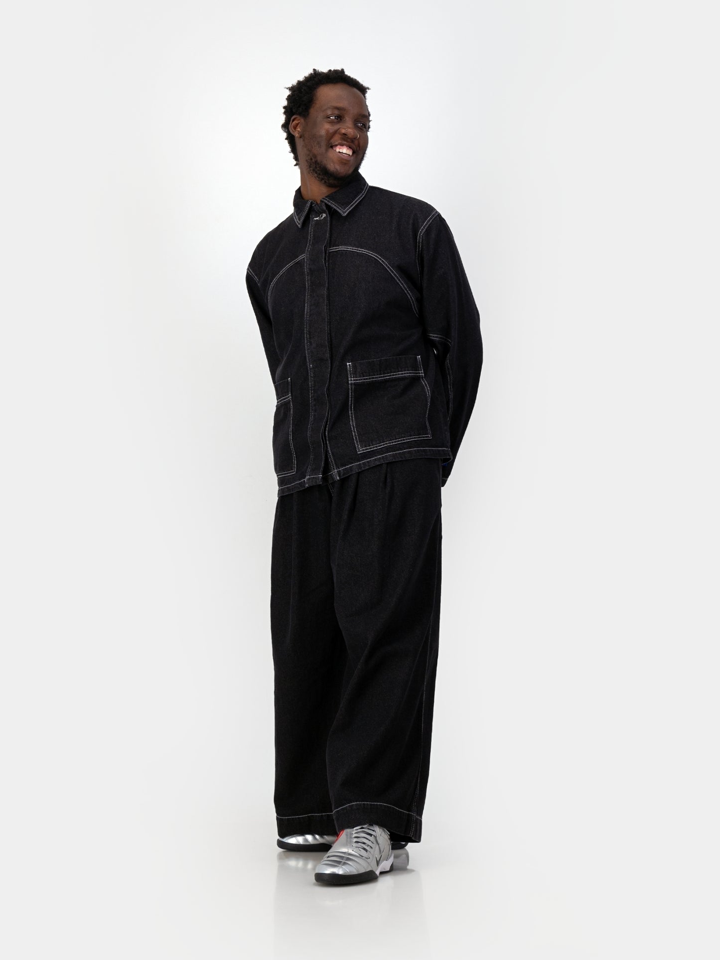 Cropped Engineered Denim Jacket - Black