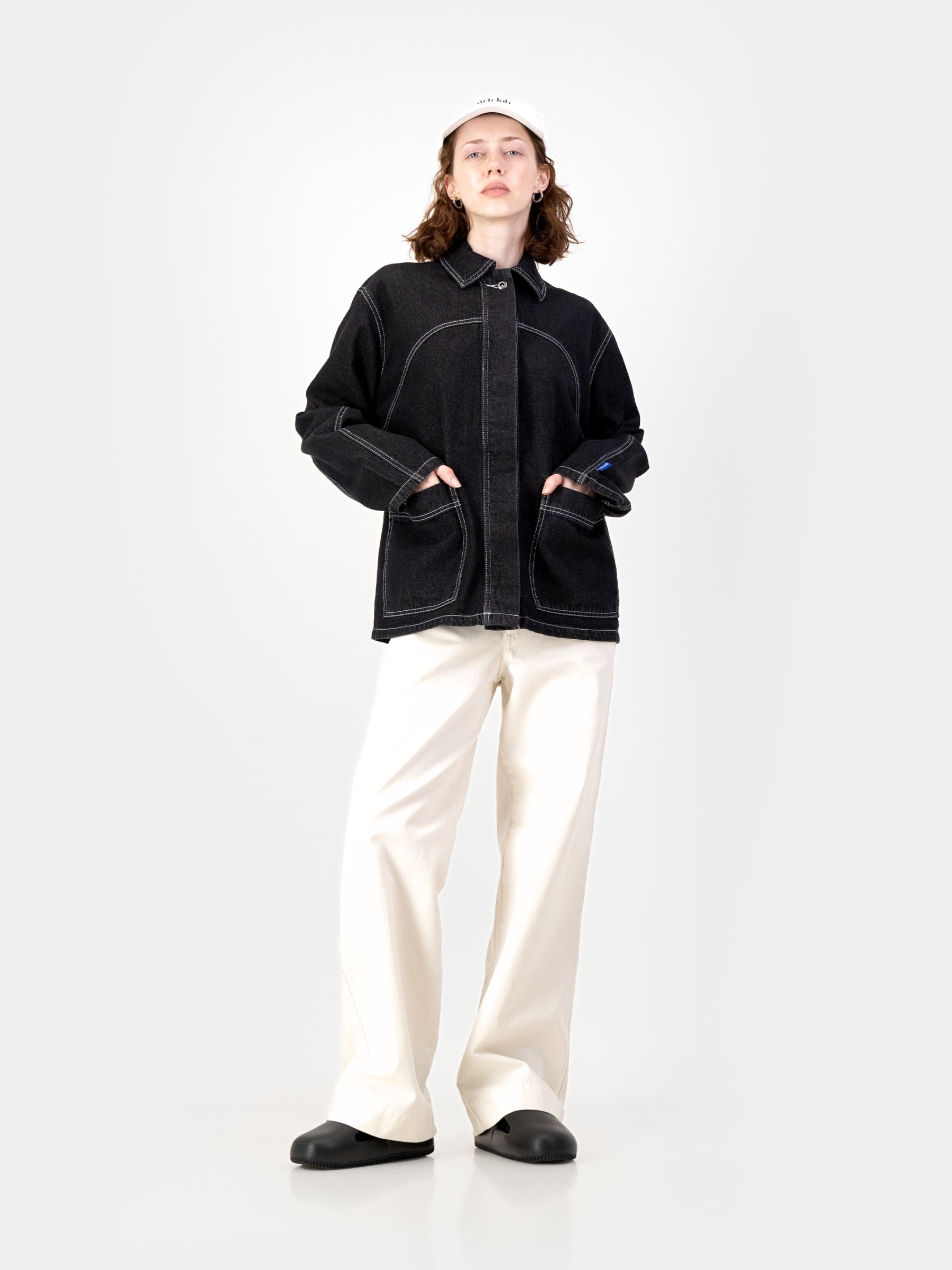 Cropped Engineered Denim Jacket - Black