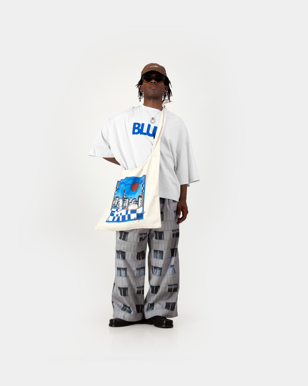 Blue Wide Crop Tee - White
