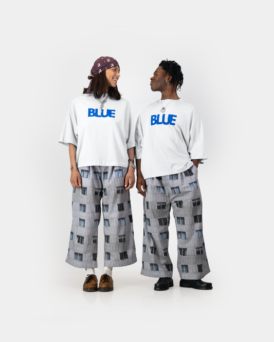 Blue Wide Crop Tee - White