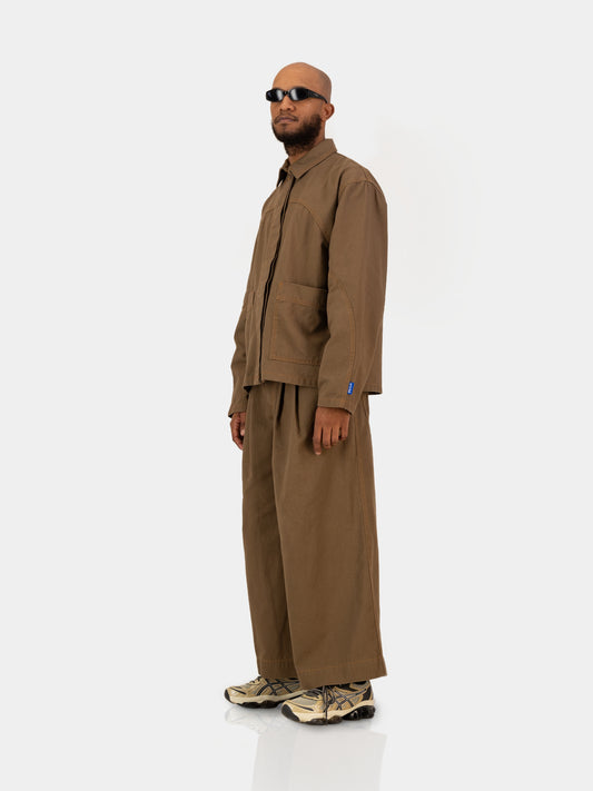 Cropped Engineered Denim Jacket - Brown