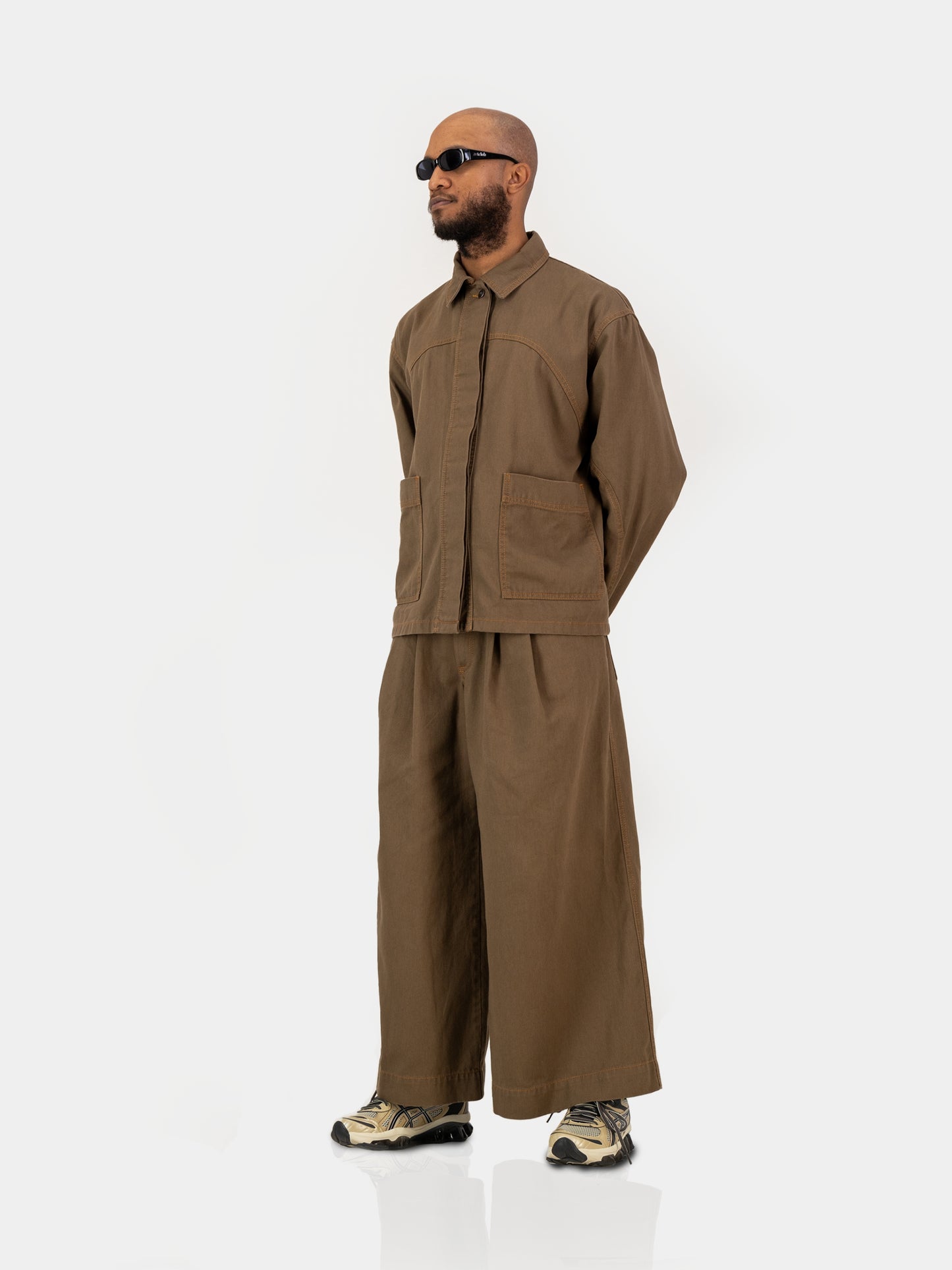 Cropped Engineered Denim Jacket - Brown