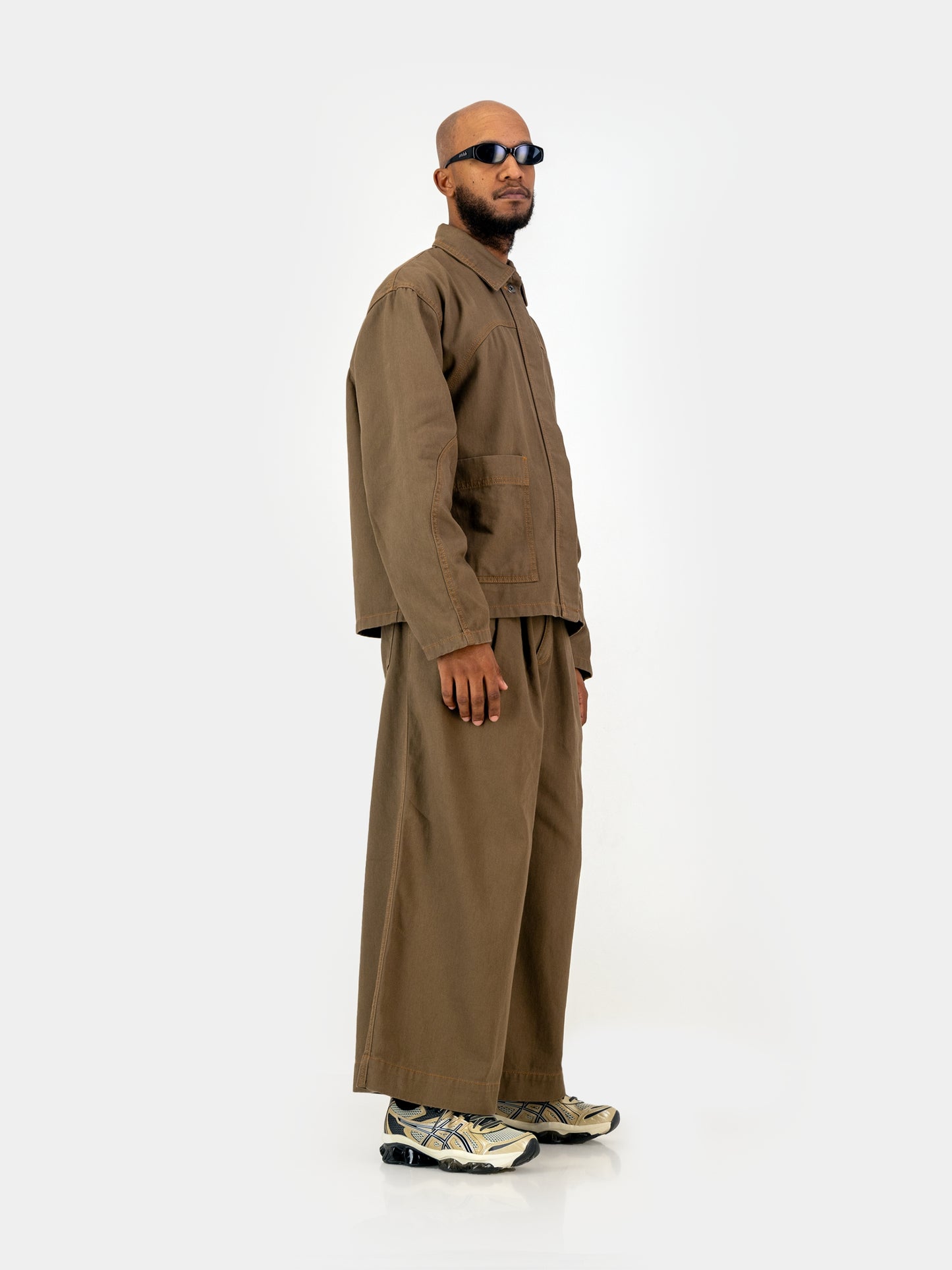 Cropped Engineered Denim Jacket - Brown