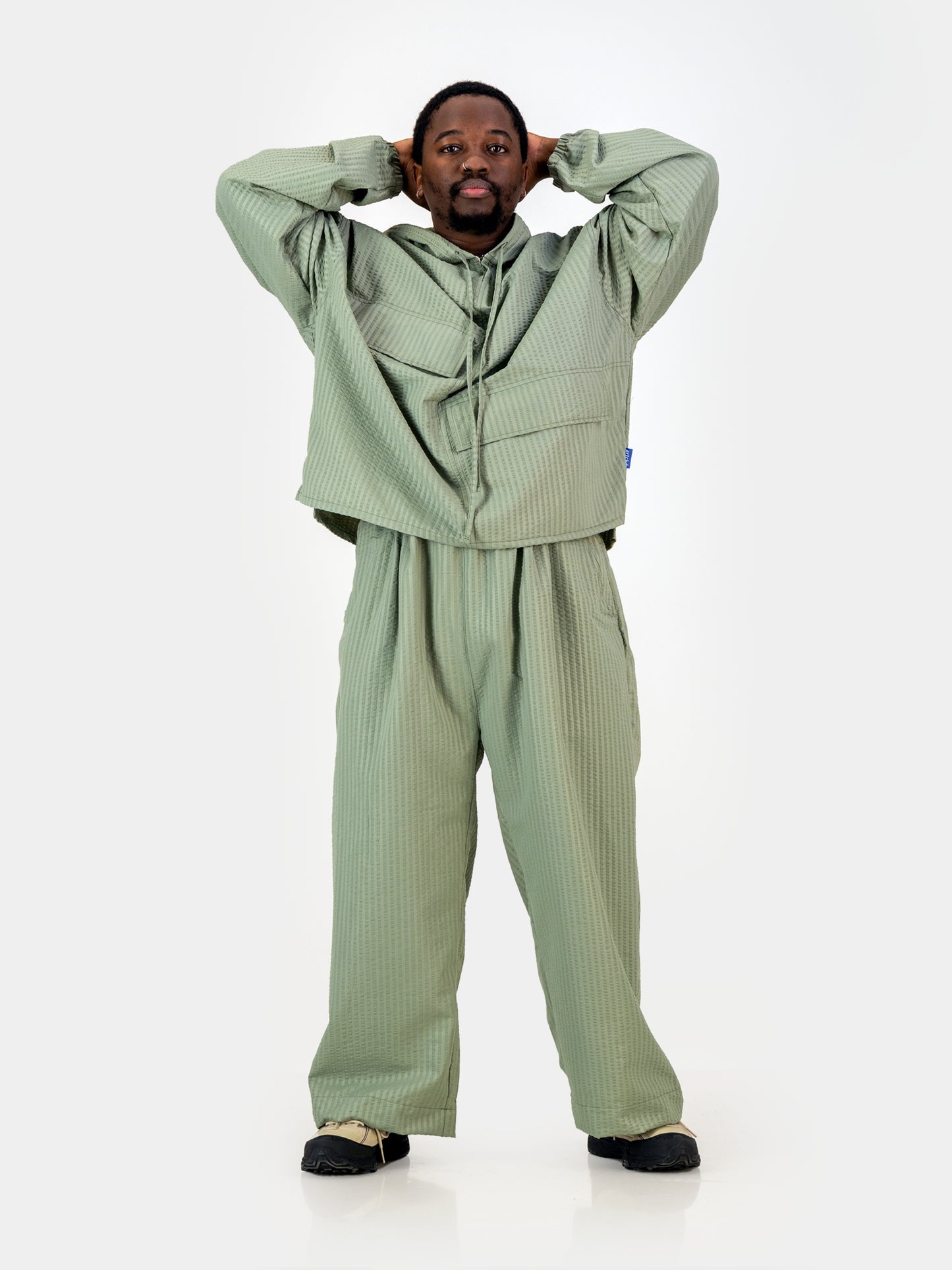 Cropped Seersucker Pants - Sage